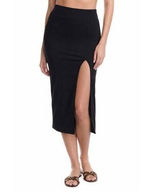 NWT Vix Black Midi Skirt with Side Thigh Slit size XS